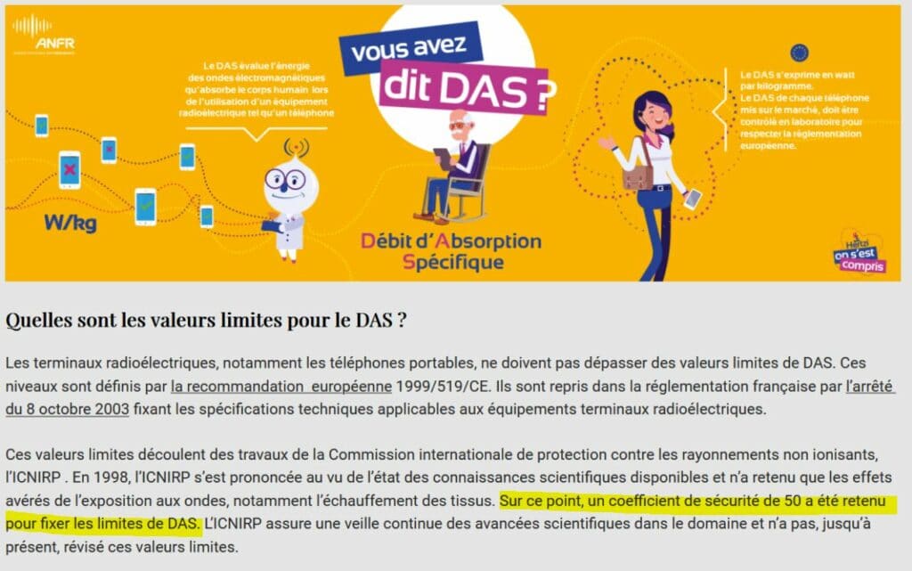 Quelles sont les valeurs limites pour le DAS?