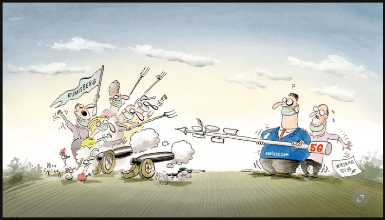 Rumisberg gegen 5G antenne - Karikatur: Max Spring