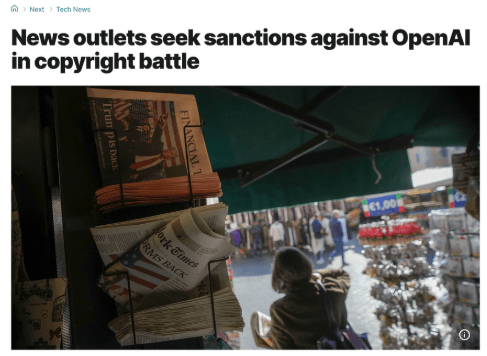 News outlets seek sanctions against OpenAI